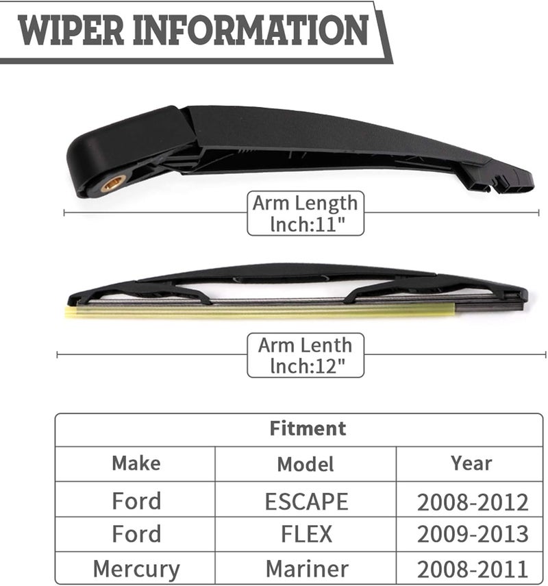 HODEE Rear Wiper Arm Blade Nut Set-Replacement for Ford Escape 2008-2012,FLEX 2009-2019,Mercury Mariner 2008-2011,Mazda Tribute 2008-2011,Back Windshield Wiper Assembly with Window Wiper Cap Cover - Image 2