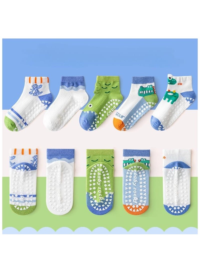 5 Pairs Per Set Children's Instep Mesh Breathable, Socks With Anti Slip Design, Cartoon Boat Socks  - Image 1