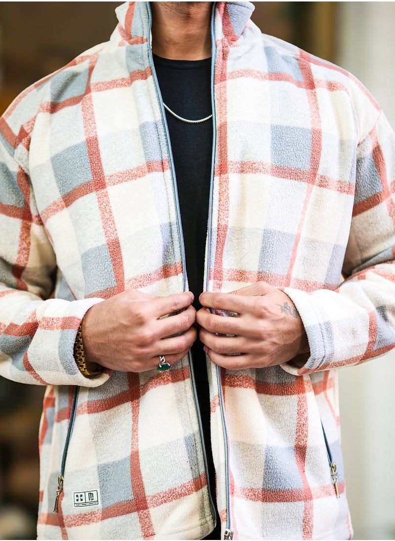 Maniac Maniac Mens Chcekered Full Zipper Onion Fullsleeve Polyester Blend Fleece Shacket  - Image 4