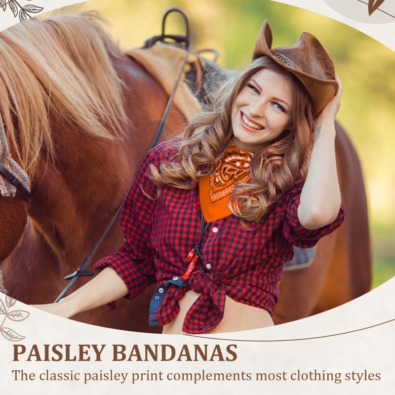 PJPSAA 12 Pack Bandanas Unisex Paisley Cowboy Bandanas Bulk Multi Purpose Headband Scarf for Men Women Costume(Orange) - Image 4