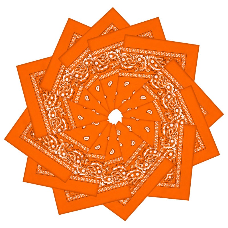 PJPSAA 12 Pack Bandanas Unisex Paisley Cowboy Bandanas Bulk Multi Purpose Headband Scarf for Men Women Costume(Orange) - Image 1