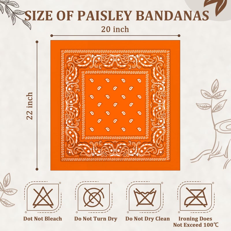 PJPSAA 12 Pack Bandanas Unisex Paisley Cowboy Bandanas Bulk Multi Purpose Headband Scarf for Men Women Costume(Orange) - Image 2