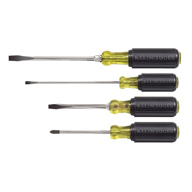 Klein Tools 85105 Screwdriver Set Made in USA Slotted and Phillips Screwdrivers with CushionGrip Handles and TipIdent 4Piece