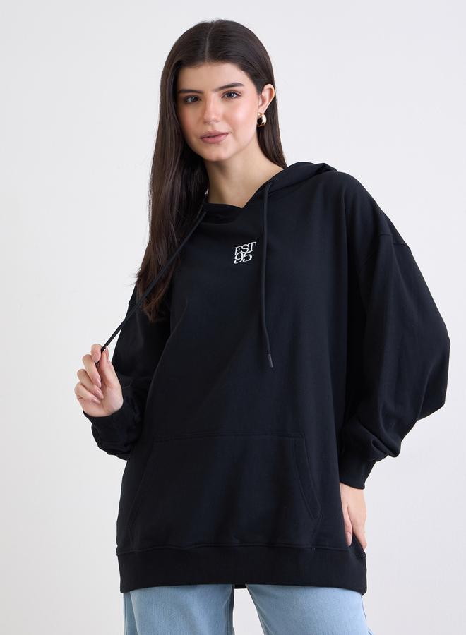 Styli Black Embroidered Oversized Hoodie - Image 3