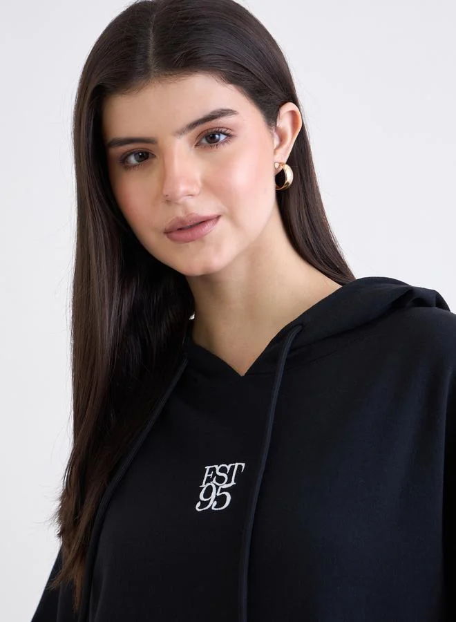 Styli Black Embroidered Oversized Hoodie