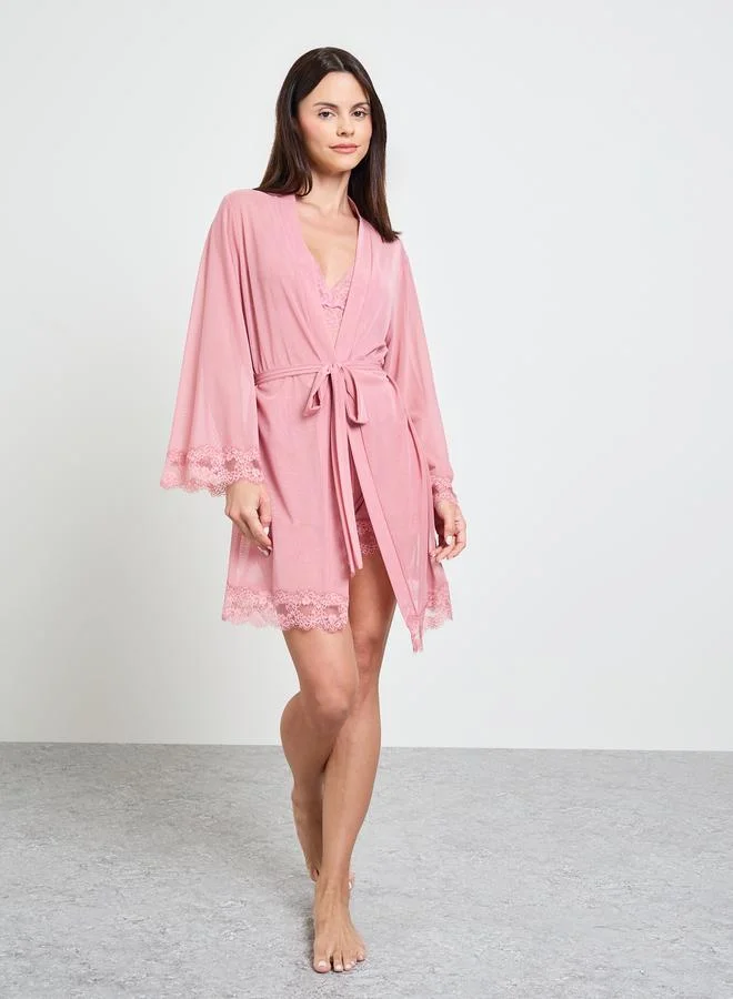 تايك تو Pink Pack Of 3 - Lace Bralette, Shorts And Robe