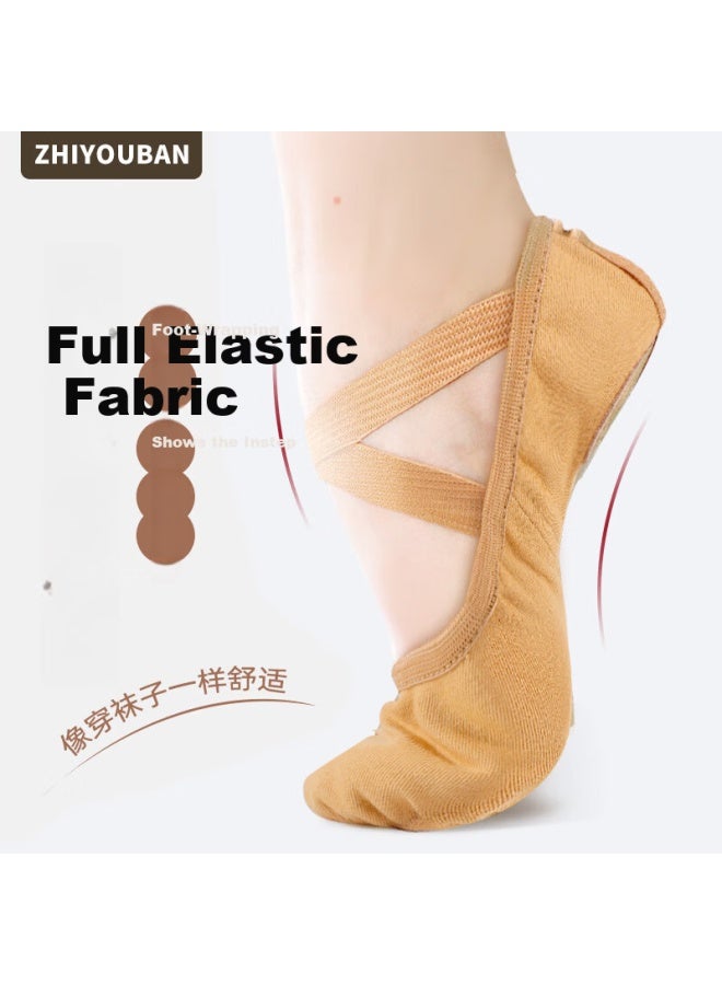 Zhiyouban Dance Shoes Adult Elastic Fabric Camel Yoga Practice Shoes Skin Color Children's Ballet Shoes For Dance Grading - Image 1