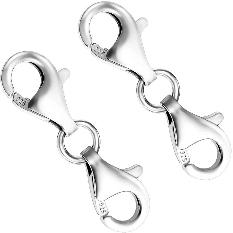 Qulltk 925 Sterling Silver Double Lobster Claw Clasps 9MM Necklace Extender Suitable for Bracelet Clasps and Closures Made in Italy