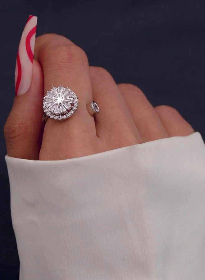 تايك تو Silver Sparkling Rhinestone Adjustable Ring