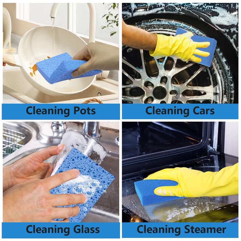 Spunspon Cellulose Sponges, Large Size 4" x 6" x 1" - Heavy Duty Scrub Kitchen Sponge, Clean Tough Messes Without Scratching Kitchen Cleaning Pads, Pop Up Eco DIY (6 Pack), Blue - Image 3