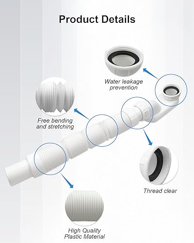 Nahntaipy Bathtub Shower Drain Pipe, Low Profile Flat 1 1/2 P Trap Kit, Flexible Freestanding Tub Drain for Bath White - Image 4