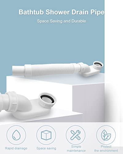 Nahntaipy Bathtub Shower Drain Pipe, Low Profile Flat 1 1/2 P Trap Kit, Flexible Freestanding Tub Drain for Bath White - Image 3