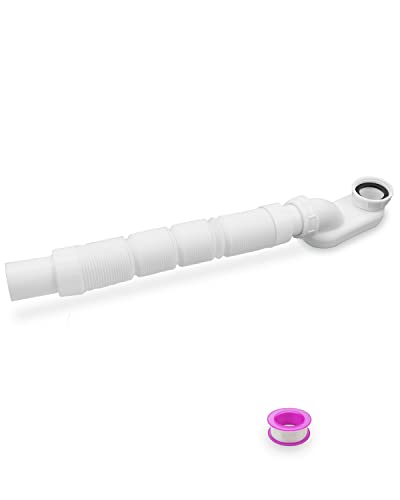 Nahntaipy Bathtub Shower Drain Pipe, Low Profile Flat 1 1/2 P Trap Kit, Flexible Freestanding Tub Drain for Bath White - Image 1