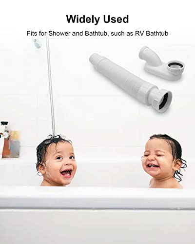 Nahntaipy Bathtub Shower Drain Pipe, Low Profile Flat 1 1/2 P Trap Kit, Flexible Freestanding Tub Drain for Bath White - Image 2