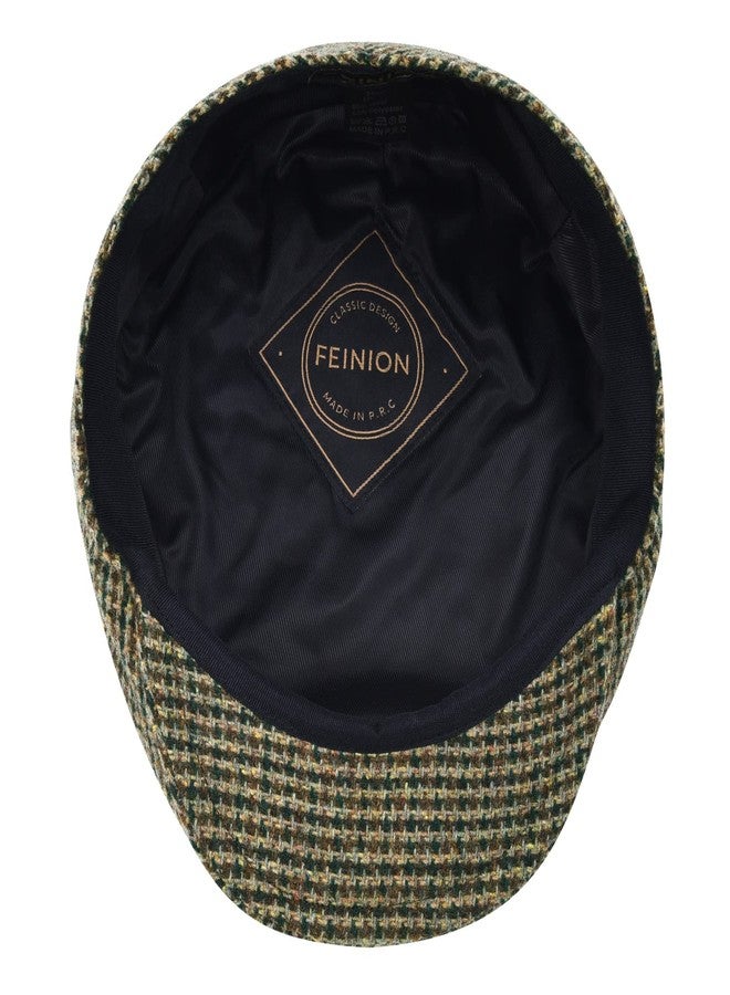FEINION Men's Wool Tweed Newsboy Ivy Cap Gatsby Golf Flat Hat, T-houndstooth Khaki, 7 1/2 - Image 5