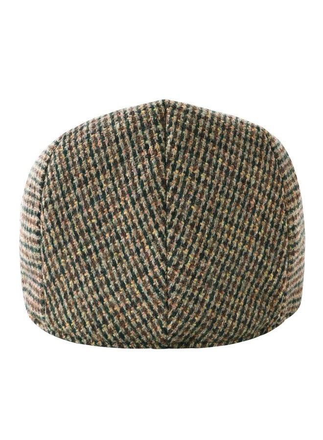 FEINION Men's Wool Tweed Newsboy Ivy Cap Gatsby Golf Flat Hat, T-houndstooth Khaki, 7 1/2 - Image 3