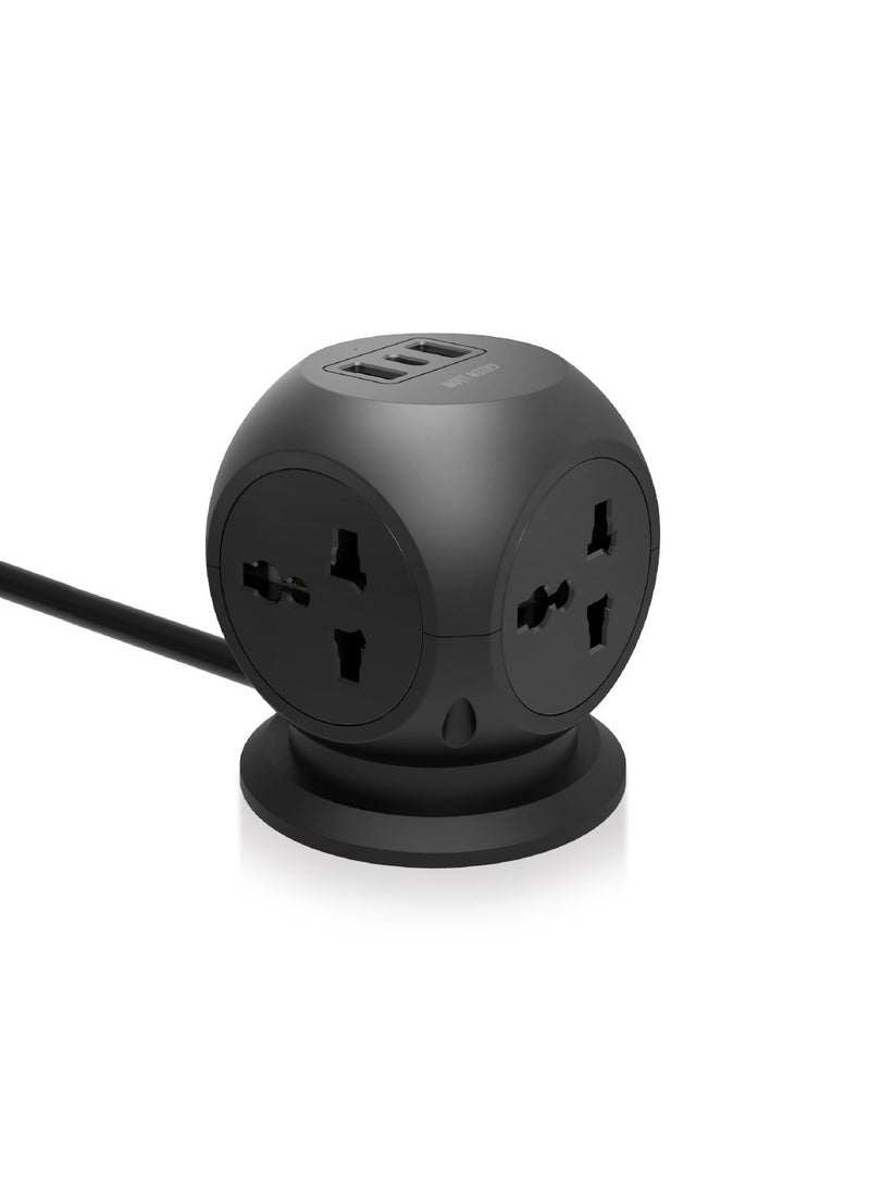 GREEN LION Multiport Desk Universal Socket / USB-A Ports / Type-C Output / 4 Multi Plugs / Safety Shutters / Short Circuit / Long Cable Length / Brass Conductor - Black - Image 1