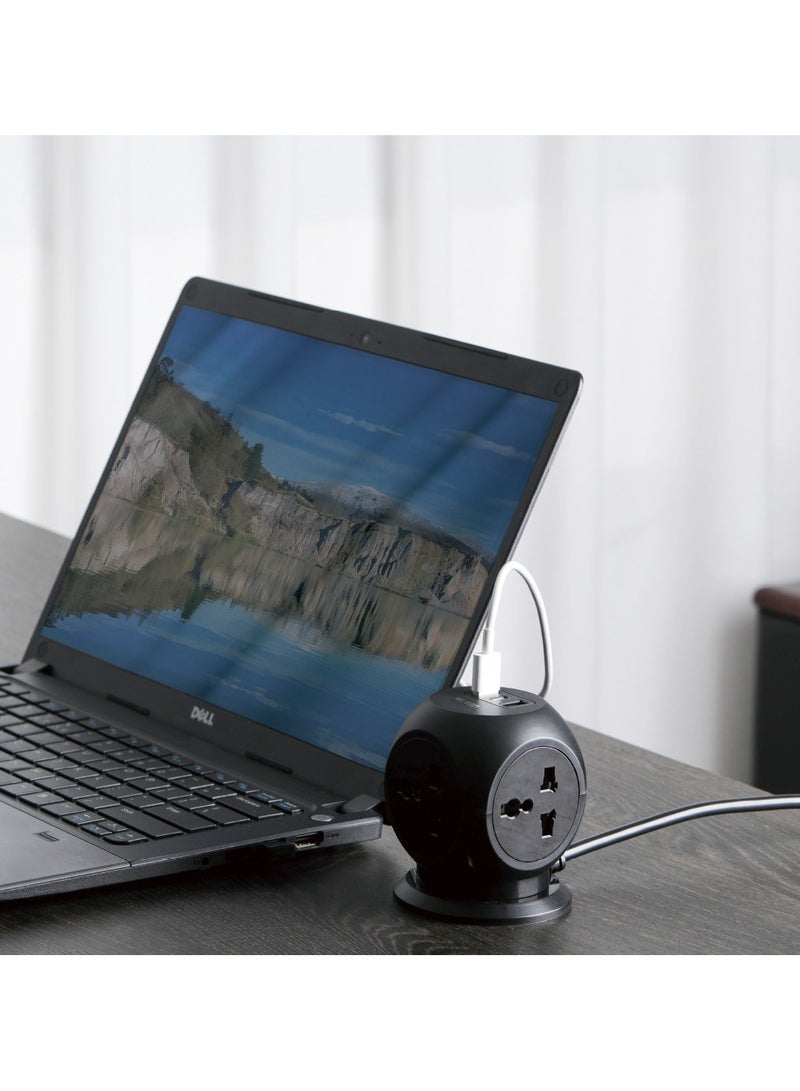 GREEN LION Multiport Desk Universal Socket / USB-A Ports / Type-C Output / 4 Multi Plugs / Safety Shutters / Short Circuit / Long Cable Length / Brass Conductor - Black - Image 2