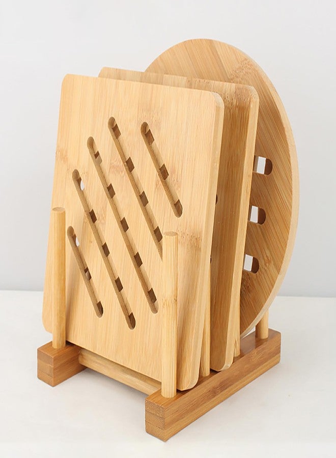 GZLT 2 Pack Bamboo Dish Rack for Kitchen Cabinet and Countertop, Plate Organizer for Cabinet, Bowls, Cups, Utensils, Pot Lids and Bottles, Cutting Board Holder Stand and Storage. - Image 5