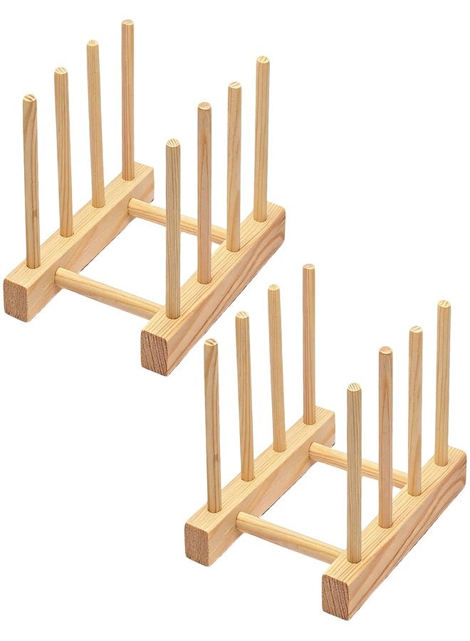 GZLT 2 Pack Bamboo Dish Rack for Kitchen Cabinet and Countertop, Plate Organizer for Cabinet, Bowls, Cups, Utensils, Pot Lids and Bottles, Cutting Board Holder Stand and Storage. - Image 1