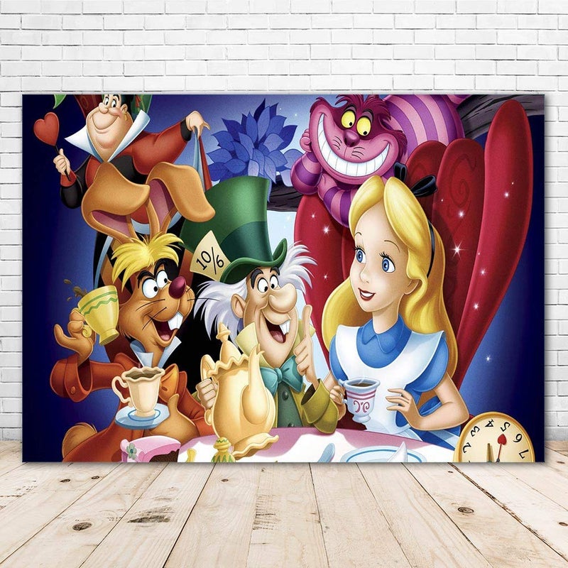 YouRan Classic Alice in Wonderland Backdrop 7x5 Photo Background Tea Party Vinyl Tablecloth