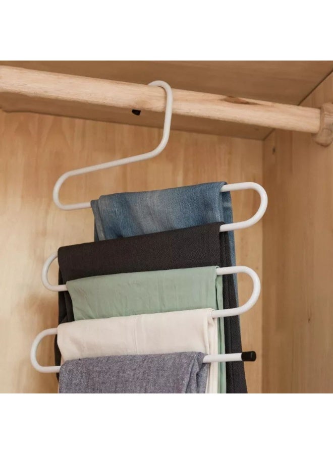 شماعة بنطلونات متعددة لتنظيم الخزانة، مصنوعة من الستانلس ستيل، شكل حرف S، مكونة من 5 طبقات لتعليق الملابس - الوان متعددة - Image 1