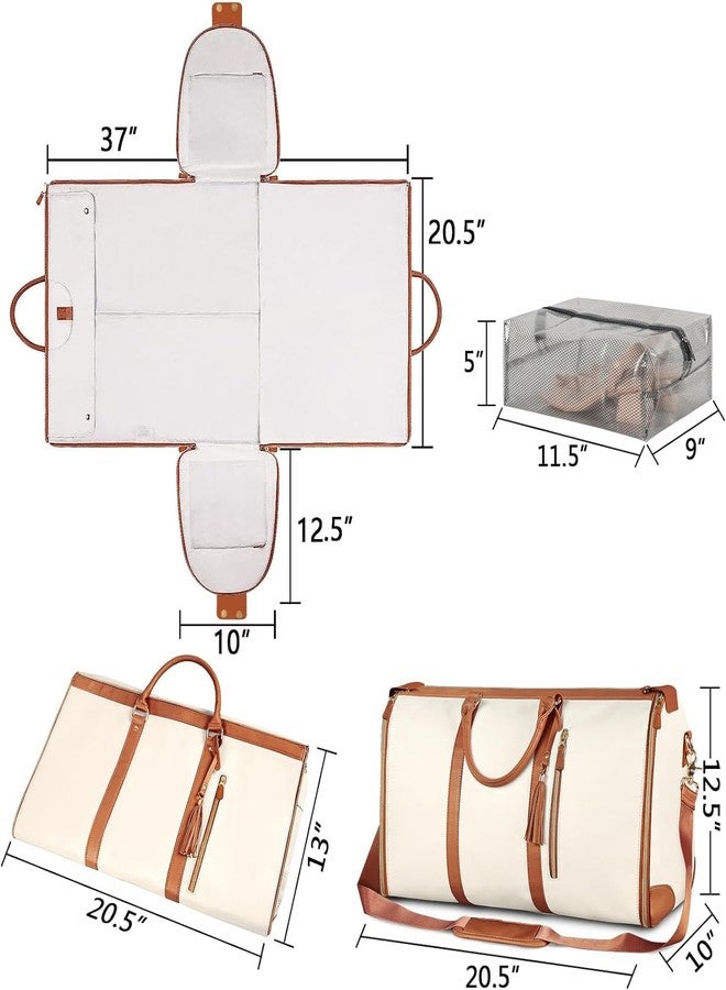 SOLDFLY Polyurethane Garment Bags Travel, Convertible Carry On Garment Bag Large Duffle Bags Women, 2 In 1 Hanging Suitcase Suit Water Resistant Duffel Travel Bags With Shoe Pouch (Beige) - Image 4