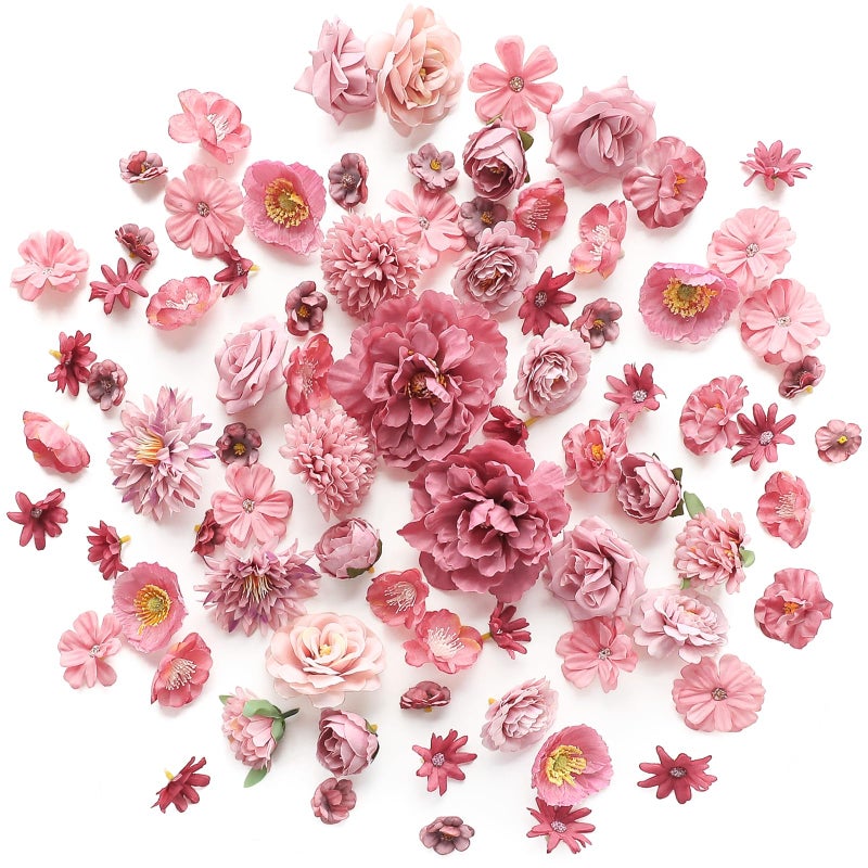 Floroom Mini Artificial Flower Heads Dusty Rose Fake Peony Daisy Rose Multicolor Small Faux Silk Flower Heads for Cake Craft Garland Wedding Party Graduation Cap DIY Home Decoration, 0.8"-3.6" - Image 1