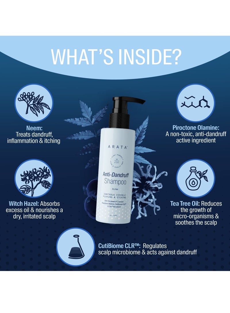 أراتا شامبو أراتا المضاد للقشرة 200 مل للشعر الجاف مع زيت شجرة الشاي كيوتي بيوم سي إل آر النيم يعالج القشرة بفعالية وينظف بلطف ويزيل التقشر - Image 2