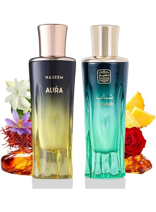 NASEEM Shabab Khalta & Aura Aqua Perfume for Unisex | Unisex Eau De Parfum & Extrait de Parfum, Alcohol-Free, Long-Lasting Floral, Fruity & Arabian Fragrances for Men & Women (Combo - 80ml Each)