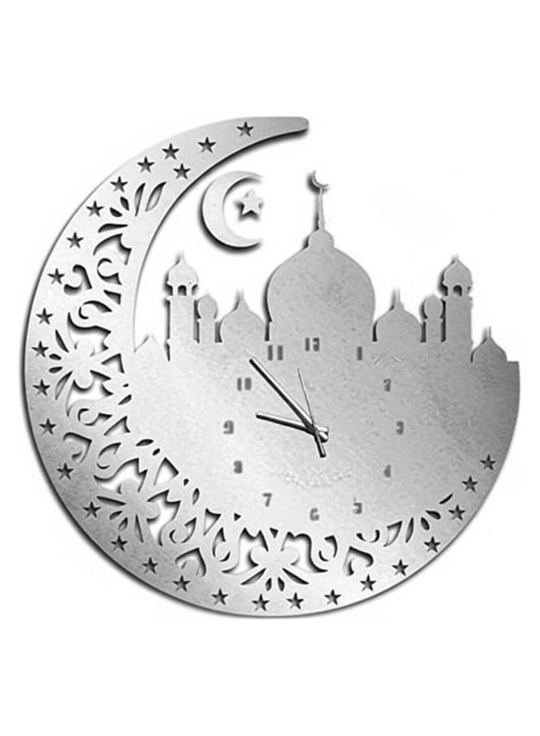 ريبنيو ساعة حائط إسلامية 60 بوصة × 60 بوصة - تصميم مسجد مع هلال وزخارف إسلامية - Image 1