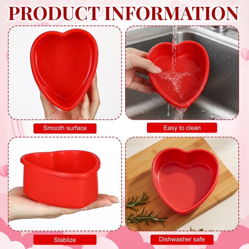 Menkxi 6 Pcs Silicone Heart Shaped Cake Pans 4 Inches Mini Heart Cake Pan Nonstick Chocolate Mold Baking Pan Baking Tray Bakeware for Valentine Birthday Cupcake Muffin Tool (Red, Pink, Rose Red) - Image 4