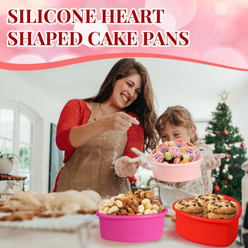 Menkxi 6 Pcs Silicone Heart Shaped Cake Pans 4 Inches Mini Heart Cake Pan Nonstick Chocolate Mold Baking Pan Baking Tray Bakeware for Valentine Birthday Cupcake Muffin Tool (Red, Pink, Rose Red) - Image 5