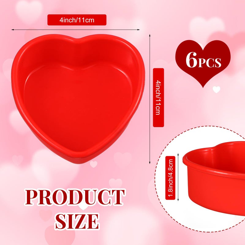 Menkxi 6 Pcs Silicone Heart Shaped Cake Pans 4 Inches Mini Heart Cake Pan Nonstick Chocolate Mold Baking Pan Baking Tray Bakeware for Valentine Birthday Cupcake Muffin Tool (Red, Pink, Rose Red) - Image 2