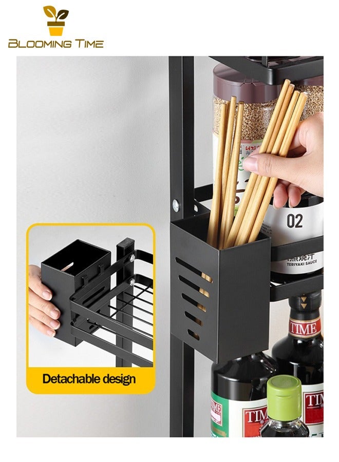 بلومنغ تايم رف على سطح المطبخ، منظم مطبخ متعدد الوظائف، رف توابل للمطبخ، رف سكاكين لوح تقطيع، رف مطبخ متعدد الطبقات، رف صلصة وتوابل مطبخ، أسود - Image 5