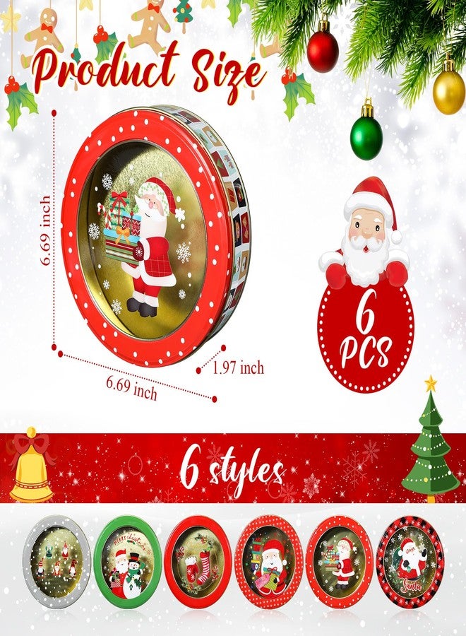 Tioncy 6 Pcs Christmas Cookie Tins with Lid Large Cookie Jars Metal Empty Tins Santa Snowman Tinplate Xmas Gift Box with Window for Christmas Holiday Party Treats Storage Container Gift Giving - Image 2
