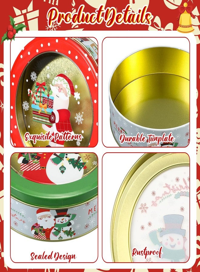 Tioncy 6 Pcs Christmas Cookie Tins with Lid Large Cookie Jars Metal Empty Tins Santa Snowman Tinplate Xmas Gift Box with Window for Christmas Holiday Party Treats Storage Container Gift Giving - Image 4