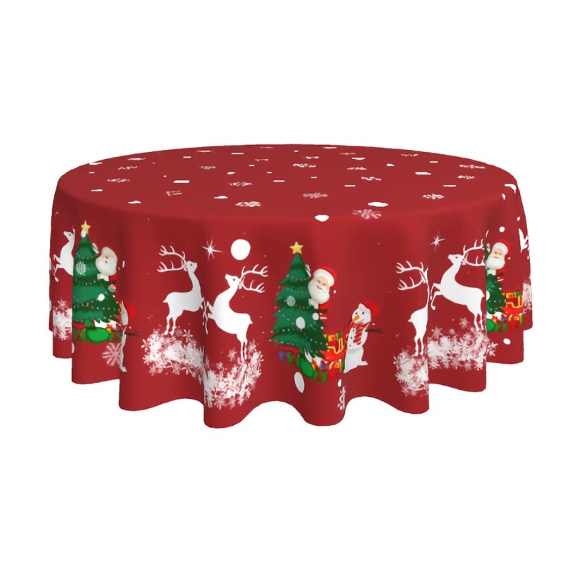 Sweetshow مفرش طاولة شتوي دائري لعيد الميلاد 60 بوصة مزخرف برموز الثلج ورجل الثلج وأشجار عيد الميلاد قابل للغسل للحفلات الداخلية والفناء والعطلات الشتوية والمطبخ