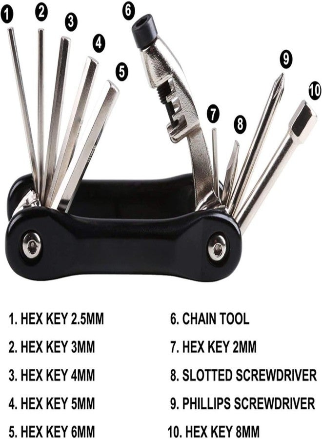 YBEKI Bike Tyre Repair Tool Kit - Bicycle Tool kit with 210 Psi Mini Pump 10-in-1 Multi-Tool with Chain Breaker, Tyre Levers &Tire Patch, Bone Wrench, 1 Portable Bag. 6 Month Warranty - Image 3