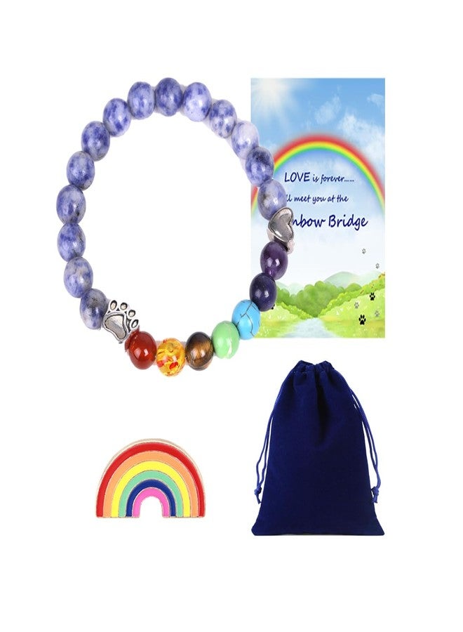 Loving Basso Pet Memorial Gifts for Dogs,Rainbow Bridge Bracelet for Beloved Dog,8MM Bead 7 Chakra Pet Memorial Bracelet Loss of Dog Sympathy Gift for Women Men,Dog Remembrance Gift - Image 1