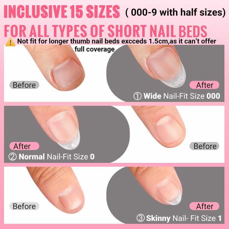 SINOKAME Extra Short Wide Fit Almond Nail Tips for Short Wider Nail Beds,SINOKAME Full Matte No File XS Almond Gel Press On Nails Clear,Paintable Fake Nails Durable 15 Sizes 300 Pcs - Image 3