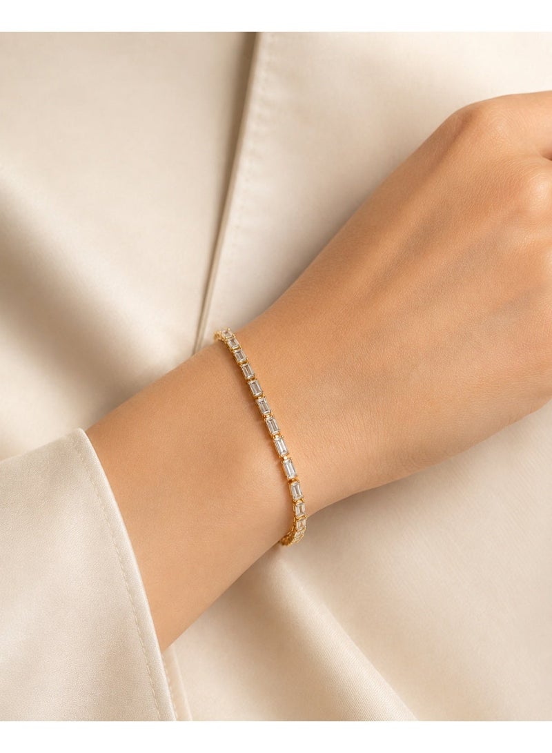 3Diamonds Gold Plated Emerald-Cut Zircon Tennis Bracelet for Women - Image 2