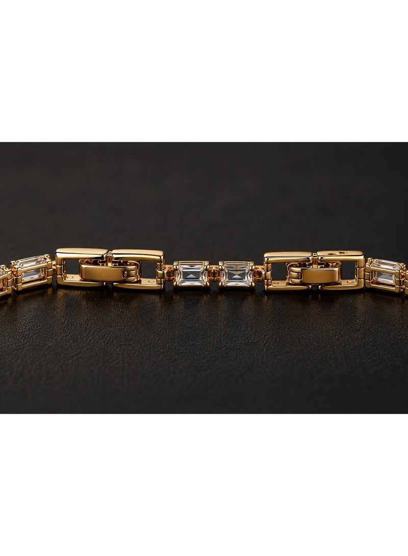 3Diamonds Gold Plated Emerald-Cut Zircon Tennis Bracelet for Women - Image 5