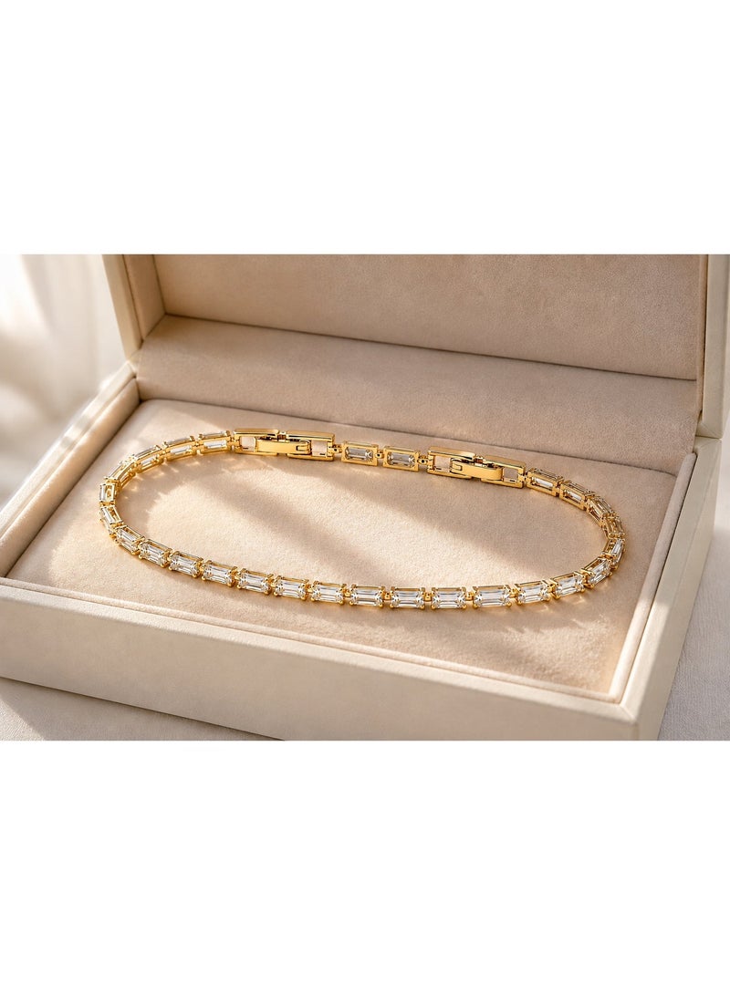 3Diamonds Gold Plated Emerald-Cut Zircon Tennis Bracelet for Women - Image 3