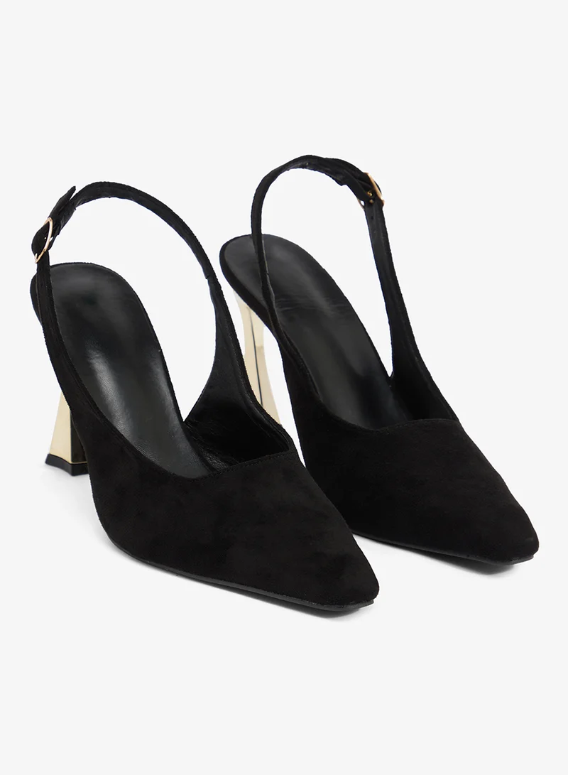 Ella Limited Edition Black Sling Back Pumps With Statement Heel for Women | Best Price UAE