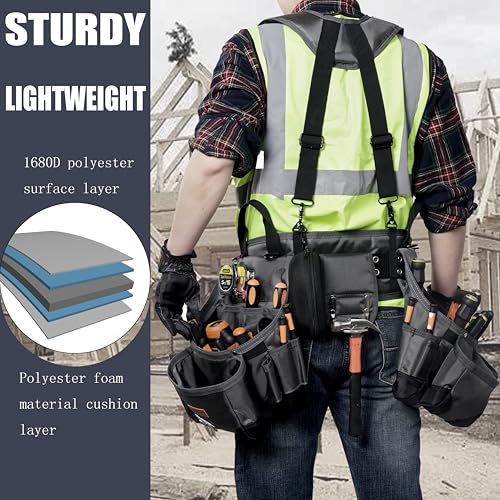 VIDAR TOOLS Tool belt,Tool Belts for Men with Suspenders and Magnetic Tool Pouch.Heavy Duty Carpenter/Construction Tool Belt. - Image 3