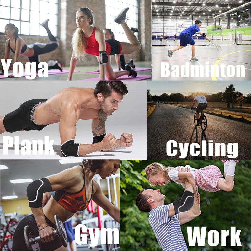 YCYU Workouty 1 زوج من وسادات الكوع الضاغطة دعامة الذراع دعم اللياقة البدنية حماية الذراع والركبة كرة الطائرة كرة السلة لفافات الكوع القابلة للتنفس (أسود) - Image 5