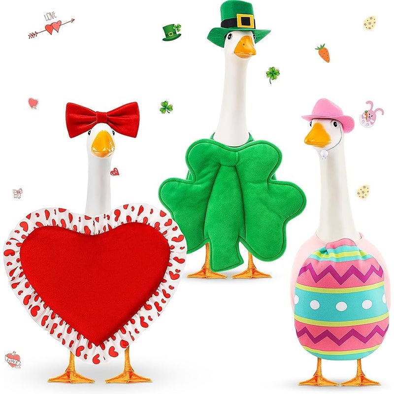 FuWeave 3 Set Valentine's Day Goose Outfit St. Patrick Easter Lawn Porch Animal Clothes Goose Easter Patio Yard Lawn - Image 1