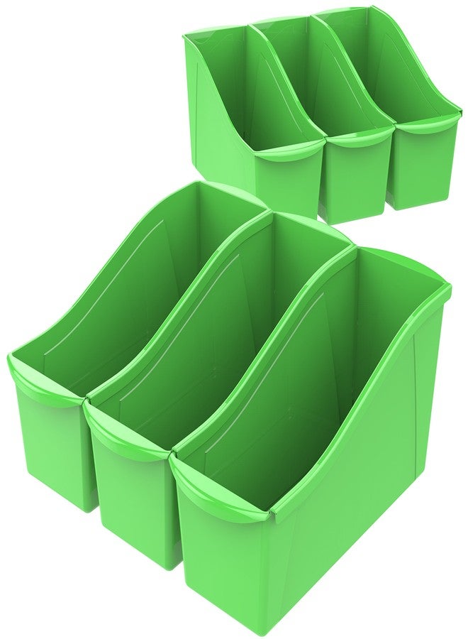 Storex Large Book Bin, Interlocking Plastic Organizer for Home, Office and Classroom, Green, 6-Pack (71104U06C) - Image 1