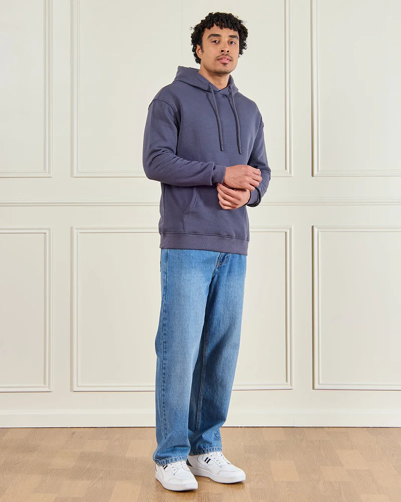 ردتاغ Men Navy Hoodeed Lounge Sweatshirt
